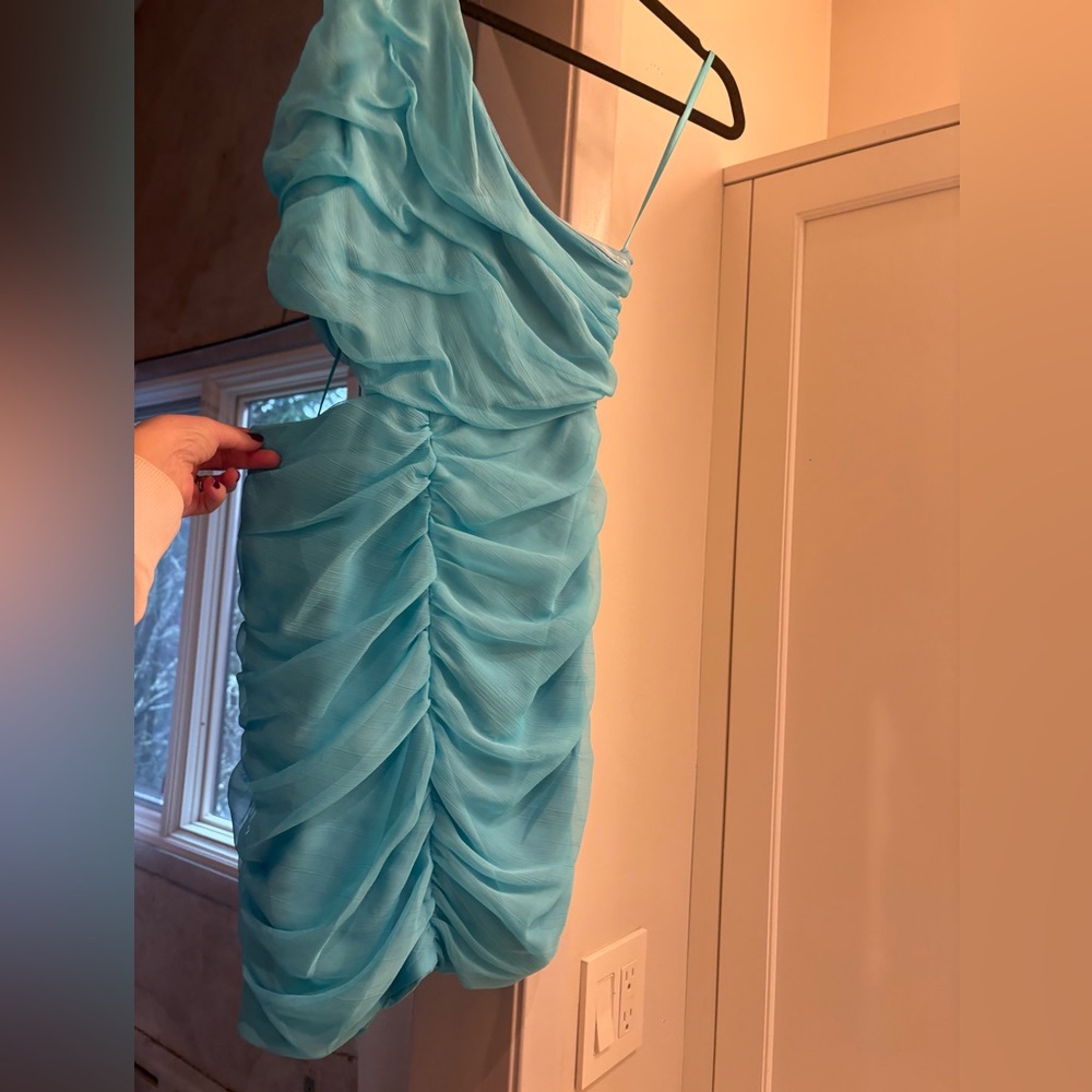 Aqua by Bloomingdale’s rouched cut out mini dress